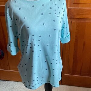Style & Co. Light Blue Star Pattern Short Sleeve Top